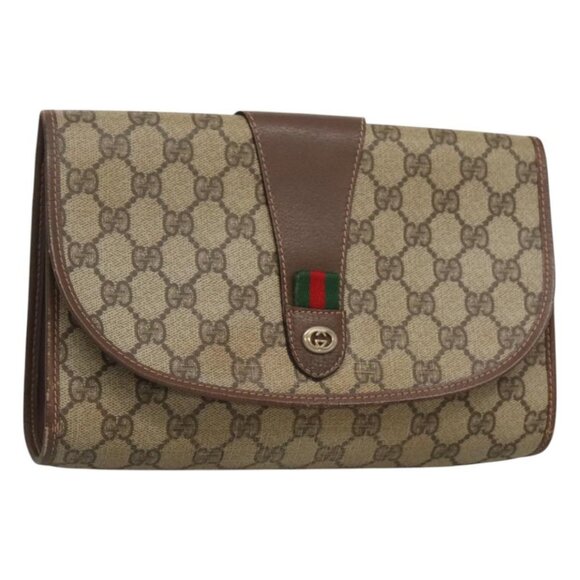 GUCCI GG Supreme Web Sherry Line Bag PVC Beige Gold 156 01 030 Auth am8209 - Picture 1 of 16